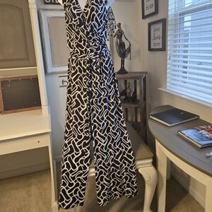 Kaari Blue Black and White Geometric Jumpsuit